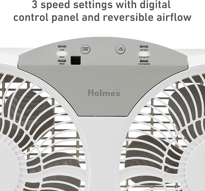 9" Twin Digital Window Fan, Reversible Airflow Blades, In/Out Exchange, 3 Speeds, Built-In Extender Panels, Ideal for Home