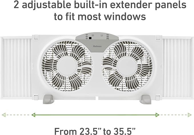 9" Twin Digital Window Fan, Reversible Airflow Blades, In/Out Exchange, 3 Speeds, Built-In Extender Panels, Ideal for Home