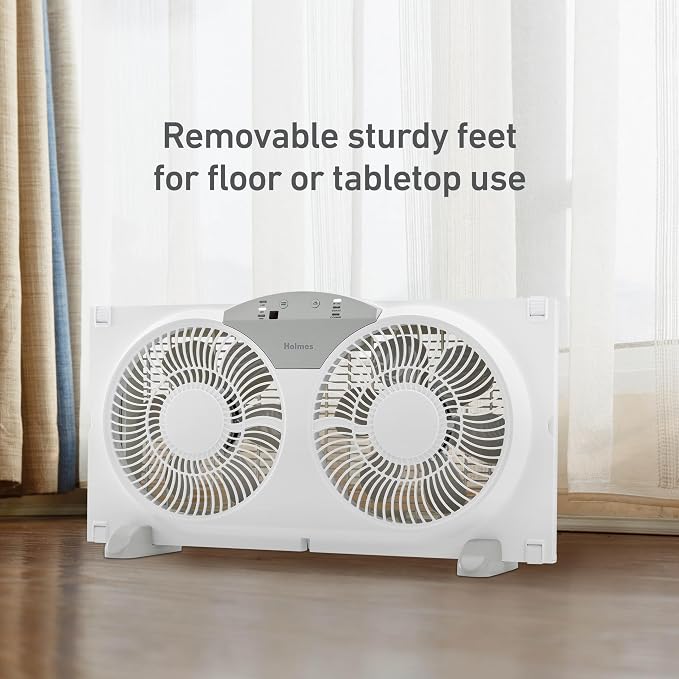 9" Twin Digital Window Fan, Reversible Airflow Blades, In/Out Exchange, 3 Speeds, Built-In Extender Panels, Ideal for Home