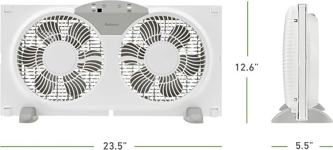 9" Twin Digital Window Fan, Reversible Airflow Blades, In/Out Exchange, 3 Speeds, Built-In Extender Panels, Ideal for Home