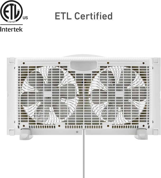 9" Twin Digital Window Fan, Reversible Airflow Blades, In/Out Exchange, 3 Speeds, Built-In Extender Panels, Ideal for Home