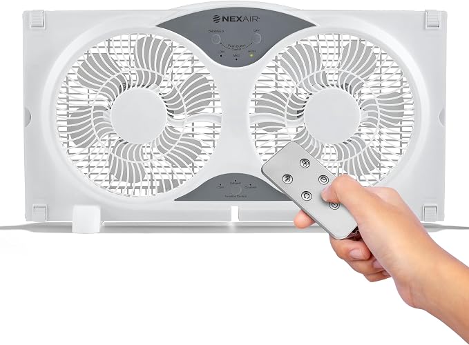 9" Twin Window fan with Remote Control, 3 Speed Bedroom window fan reversible Airflow Exhaust And Intake Quiet Operation, Fan