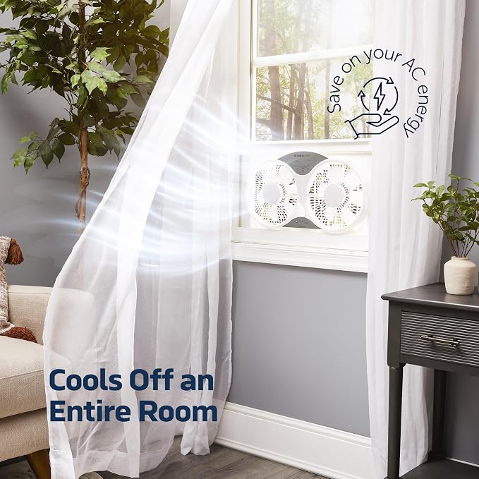 9" Twin Window fan with Remote Control, 3 Speed Bedroom window fan reversible Airflow Exhaust And Intake Quiet Operation, Fan