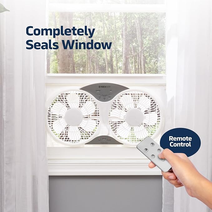 9" Twin Window fan with Remote Control, 3 Speed Bedroom window fan reversible Airflow Exhaust And Intake Quiet Operation, Fan