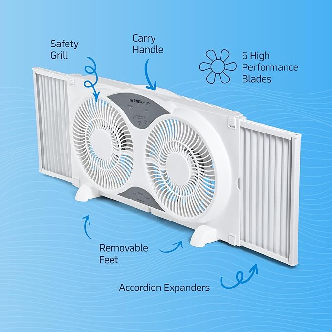 9" Twin Window fan with Remote Control, 3 Speed Bedroom window fan reversible Airflow Exhaust And Intake Quiet Operation, Fan