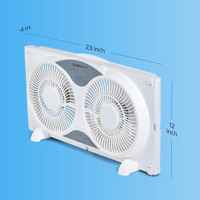 9" Twin Window fan with Remote Control, 3 Speed Bedroom window fan reversible Airflow Exhaust And Intake Quiet Operation, Fan