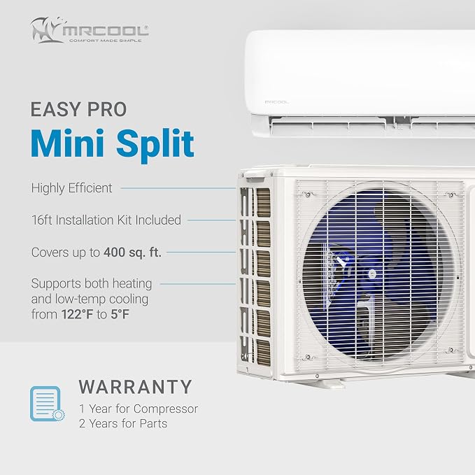 9000 BTU 115V Ductless Inverter Mini Split Air Conditioner & Heat Pump System, Easy Pro Series - Wall-Mounted AC Unit w/