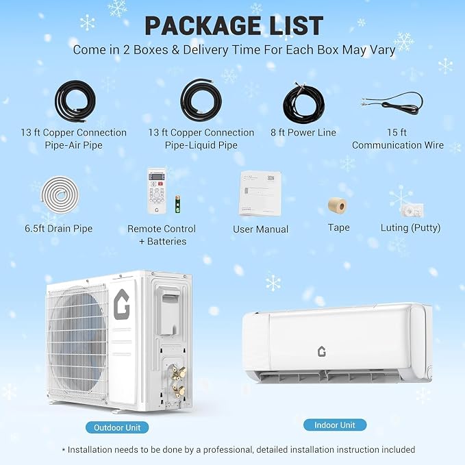 9000 BTU Ductless Mini Split Air Conditioner & Heat Pump – 20 SEER2, Inverter, 230V, WiFi & Alexa Enabled – Quiet, Energy