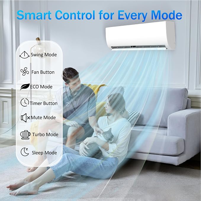 9000 BTU Mini Split Air Conditioner, 19 SEER2 Ductless AC, 115V Inverter System, Alexa Compatible, Cools Up to 450 Sq. Ft