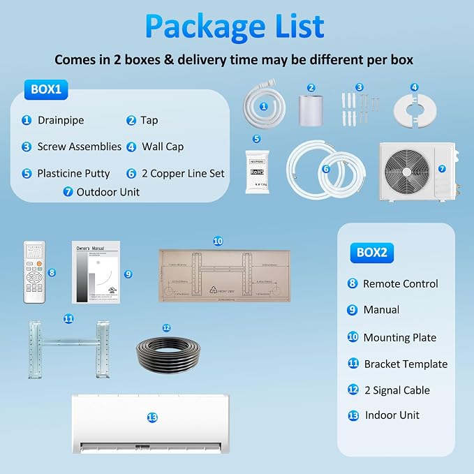 9000 BTU Mini Split Air Conditioner, 19 SEER2 Ductless AC, 115V Inverter System, Alexa Compatible, Cools Up to 450 Sq. Ft
