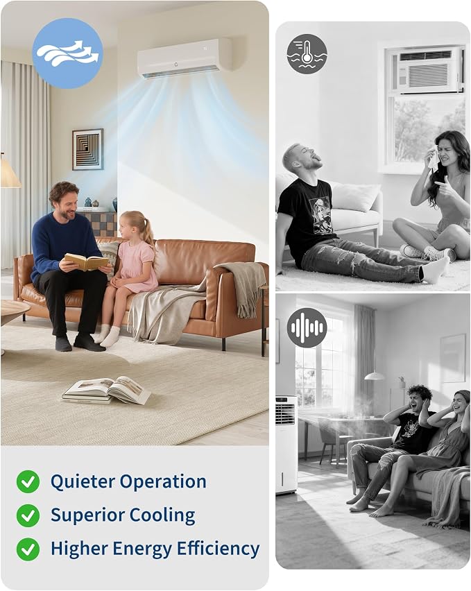 9000 BTU Mini Split Air Conditioner - 19 SEER2 Ductless Inverter AC with 208-230V, Cools Up to 450 Sq. Ft, Built-in Heat Pump