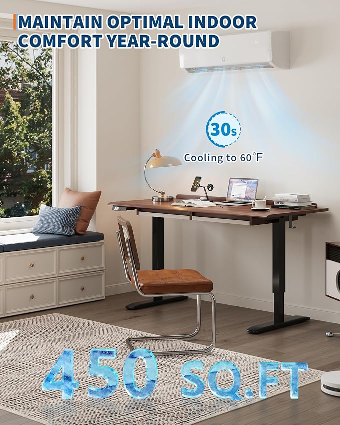 9000 BTU Mini Split Air Conditioner,19 SEER2 Ductless Inverter AC w/ 230V, Cool Up to 450 Sq. Ft with Heat Pump System,White
