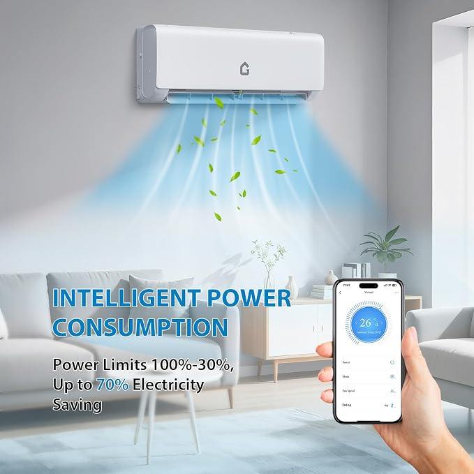 9000 BTU Mini Split Air Conditioner & Heat Pump, 21 SEER2 High-Efficiency Inverter System, 115V WiFi Enabled, Ultra-Quiet