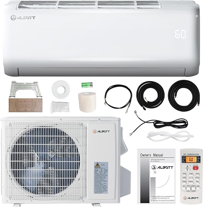 9000 BTU Mini Split Air Conditioner Heat Pump, Inverter Ductless AC, Cools up to 450 Sq. Ft, Energy-Efficient with