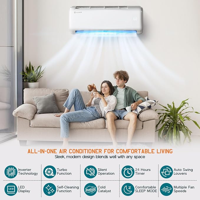 9000 BTU Mini Split Air Conditioner Heat Pump, Inverter Ductless AC, Cools up to 450 Sq. Ft, Energy-Efficient with