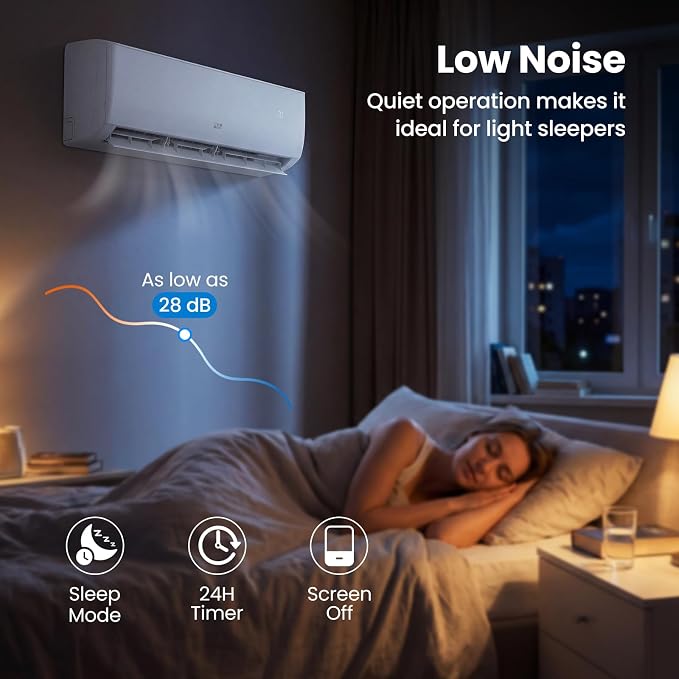 9000 BTU Mini Split Air Conditioner & Heater, 19 SEER2 Wifi Enabled Ductless AC Unit Up to 450 Sq. Ft, 115V Energy Efficient