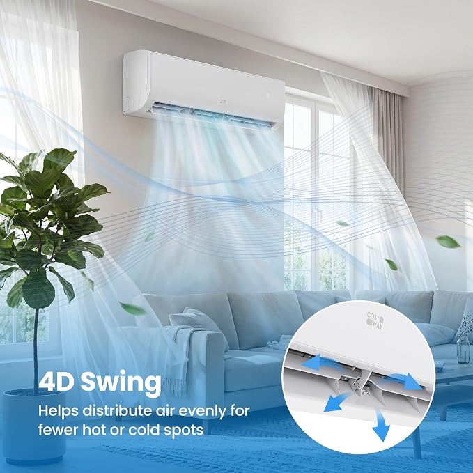 9000 BTU Mini Split Air Conditioner & Heater, 19 SEER2 Wifi Enabled Ductless AC Unit Up to 450 Sq. Ft, 115V Energy Efficient