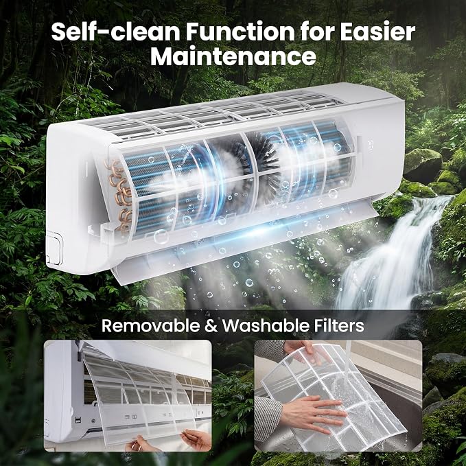 9000 BTU Mini Split Air Conditioner & Heater, 19 SEER2 Wifi Enabled Ductless AC Unit Up to 450 Sq. Ft, 115V Energy Efficient