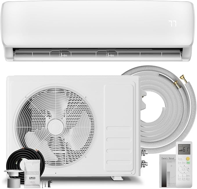 9000BTU Mini Split AC/Heating System, 19 SEER2 Energy Efficient Mini Split Air Conditioner with Heat Pump, 110V Cools Up to