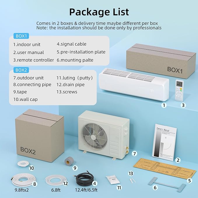 9000BTU Mini Split AC/Heating System, 19 SEER2 Energy Efficient Mini Split Air Conditioner with Heat Pump, 110V Cools Up to