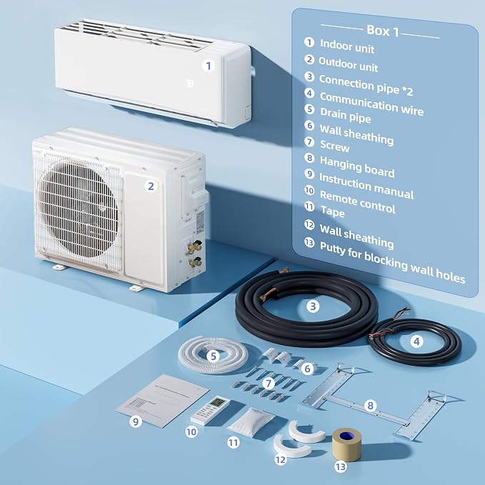 9000BTU Mini Split Air Conditioner& Heater, 17 SEER2 230V Wall-Mounted AC Unit Cools Rooms up to 450 Sq., alternate product