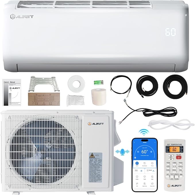 9100 BTU Mini Split Air Conditioner and Heater, SEER2 20.5, 115V, Inverter Heat Pump AC with Wi-Fi Smart Control, Voice