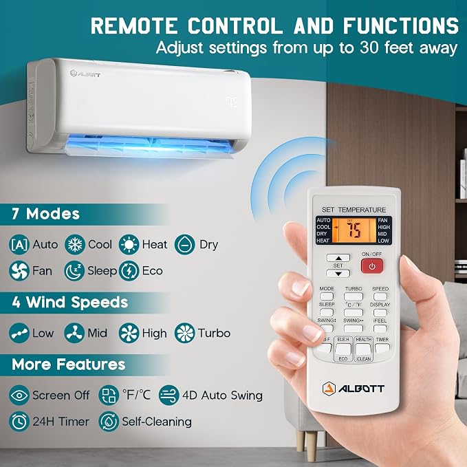 9100 BTU Mini Split Air Conditioner and Heater, SEER2 20.5, 115V, Inverter Heat Pump AC with Wi-Fi Smart Control, Voice