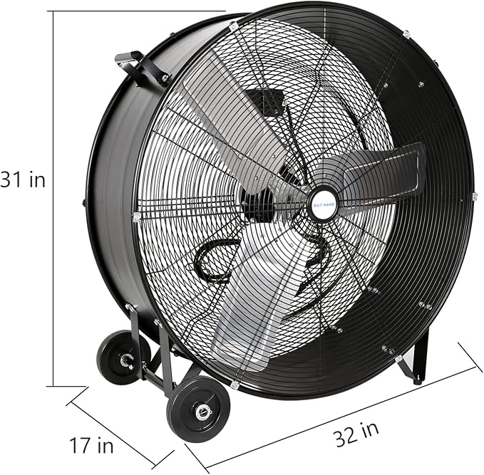 9100 CFM 30" High Velocity Drum Fan, 2-Speed Heavy Duty Industrial Shop Fan for Commercial, Garage, Warehouse, Workshop