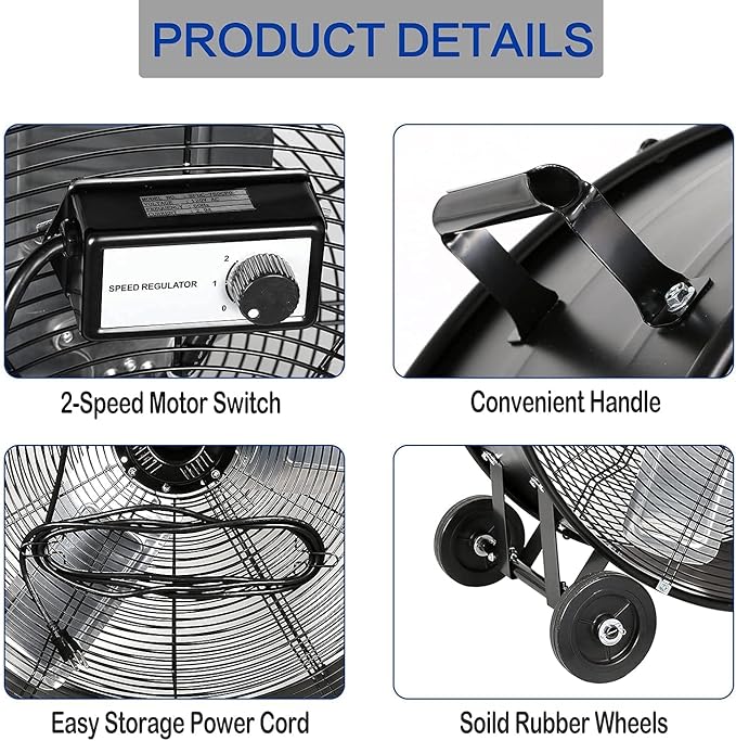 9100 CFM 30" High Velocity Drum Fan, 2-Speed Heavy Duty Industrial Shop Fan for Commercial, Garage, Warehouse, Workshop