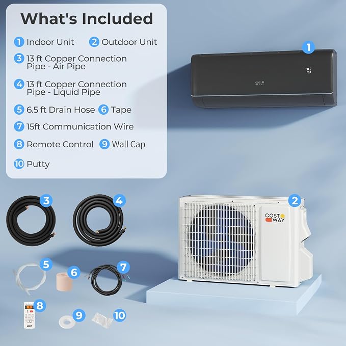 9100BTU Mini Split Air Conditioner& Heater, 20.5 SEER2 115V Inverter Heater Pump System Cools Up to 450 Sq. Ft, Compatible