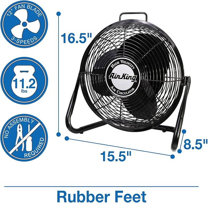 9212 12-Inch Industrial Grade High Velocity Pivoting Floor Fan, Black, alternate product view 4