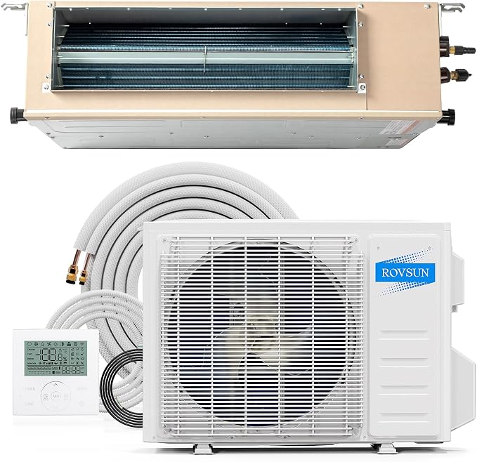 9500 BTU Ducted Split Air Conditioner with Inverter & Wired Controller, 24 SEER2 Concealed Duct Mini Split AC/Heating System