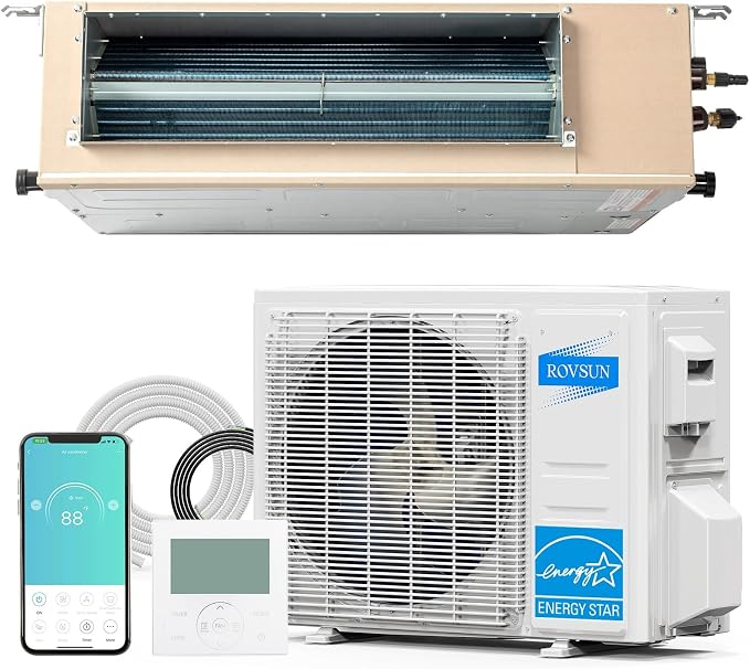 9500 BTU Smart WIFI Ducted Mini Split AC/Heating System with Inverter, 24 SEER2 Concealed Duct Air Conditioner