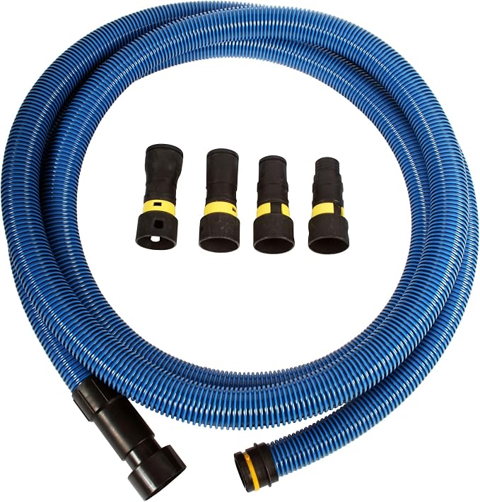 95193 16 Ft. Antistatic Vacuum Hose for Shop Vacs with Expanded Multi-Brand Power Tool Adapter Set, Blue, product image