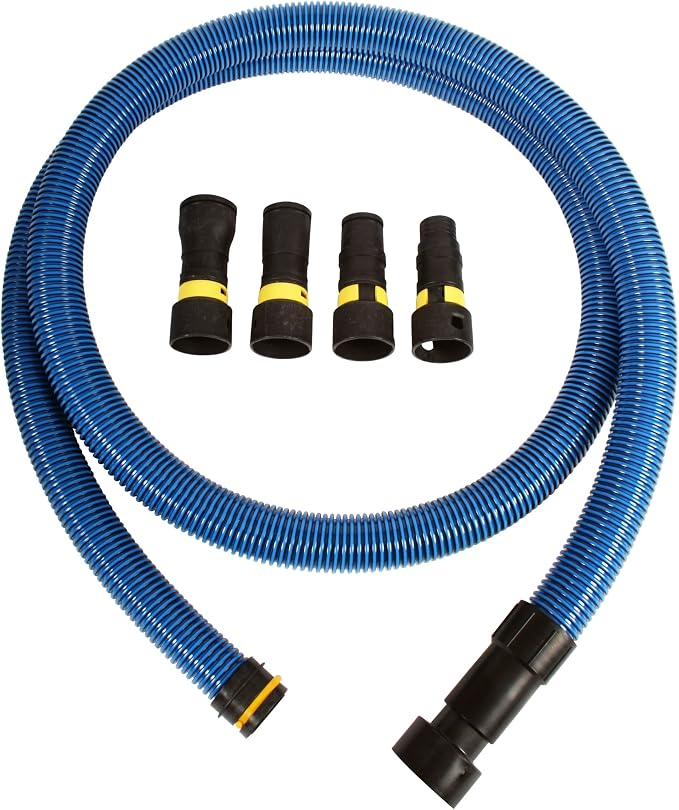 95204 10 Ft. Antistatic Vacuum Hose for Shop Vacs with Expanded Multi-Brand Power Tool Adapter Set, Blue, product image