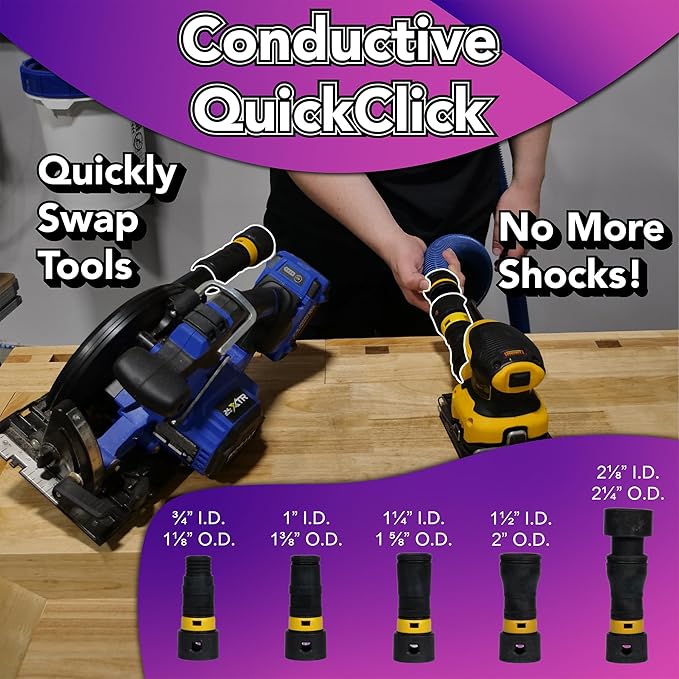 95204 10 Ft. Antistatic Vacuum Hose for Shop Vacs with Expanded Multi-Brand Power Tool Adapter Set, Blue, alternate product
