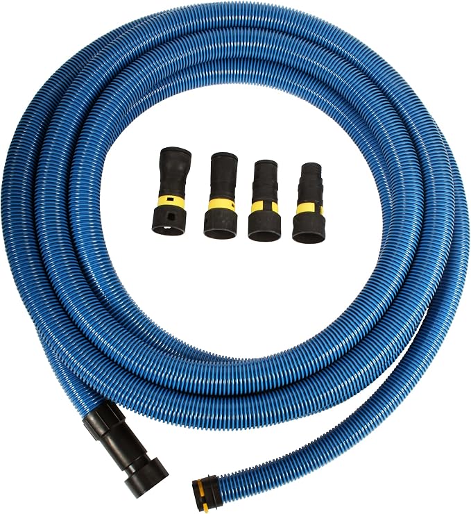 95215 30 Ft. Antistatic Vacuum Hose for Shop Vacs with Expanded Multi-Brand Power Tool Adapter Set, Blue, product image