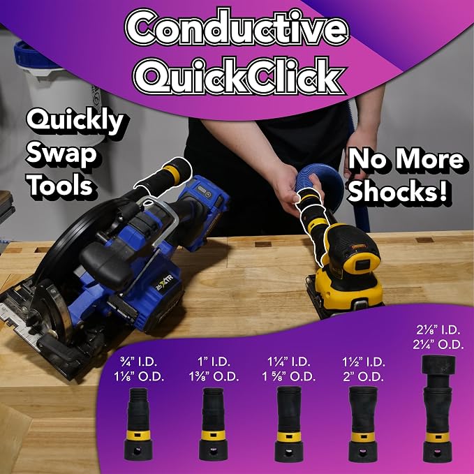 95215 30 Ft. Antistatic Vacuum Hose for Shop Vacs with Expanded Multi-Brand Power Tool Adapter Set, Blue, alternate product