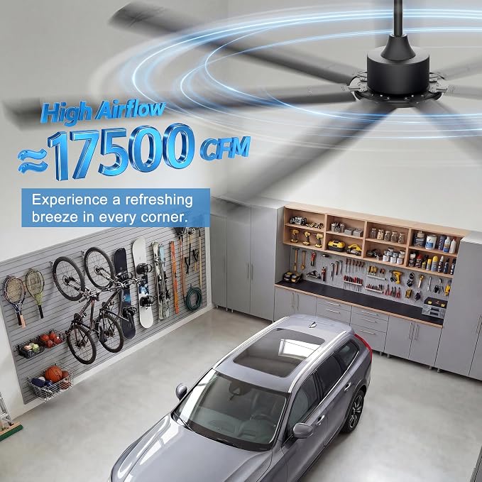 96'' Ceiling Fan No Light, Black Industrial Ceiling Fan with Remote/APP, 7 Aluminum Blades, 17500 CFM DC Motor for Warehouse