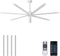 96'' Ceiling Fan No Light, Silver Industrial Ceiling Fan with Remote/APP, 7 Aluminum Blades, 17500 CFM DC Motor for