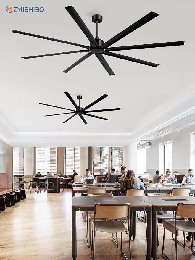 96 Inch Ceiling Fans No Light, Large Industrial Ceiling Fan with 8 Aluminium Blades, Quiet DC Motor, 6 Speeds, Modern Ceiling