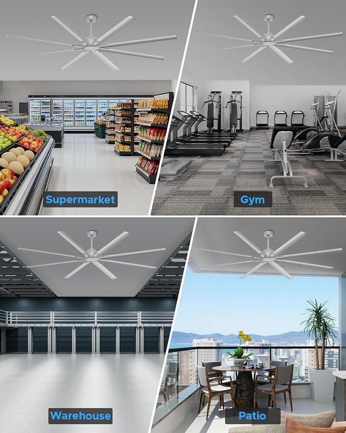 96 Inch Industrial Ceiling Fan, Large Commercial HVLS Shop Ceiling Fan for Garage Gatio Gym, Big Assed Ceiling Fans with 8