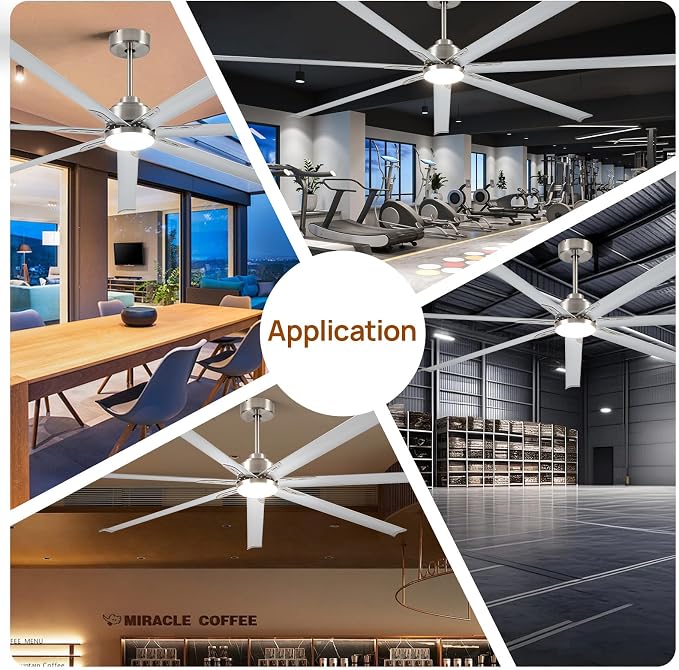96 Inch Industrial Ceiling Fans with Light,Brushed Nickel HVLS Ceiling Fan with 6 Speeds Reversible Motor,High CFM