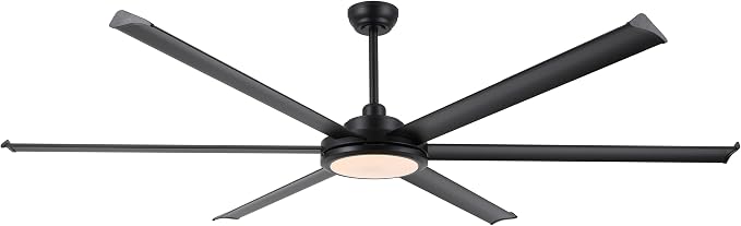 96" Industrial Ceiling Fan with Light and Remote Control, 6-Speed Noiseless Reversible DC Motor, 6 Durable Aluminum