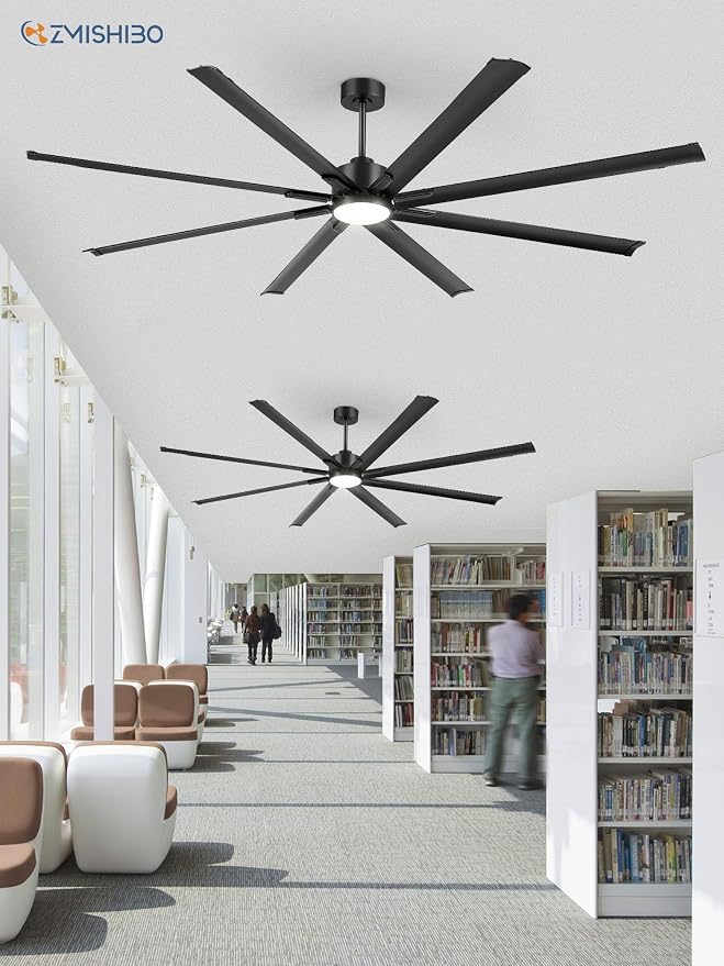 96" Industrial Ceiling Fans with Lights, Large Ceiling Fan with 3CCT, 8 Reverisble Aluminum Blades, Quiet DC Motor, 6-Speed