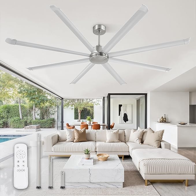 96" Large Industrial Ceiling Fans No light with Aluminum 8 Blades, Commercial HVLS Ceiling Fan without Light,Quiet DC Motor,6