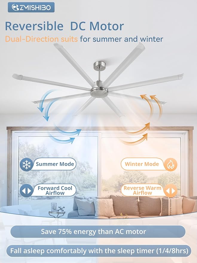 96" Large Industrial Ceiling Fans No light with Aluminum 8 Blades, Commercial HVLS Ceiling Fan without Light,Quiet DC Motor,6