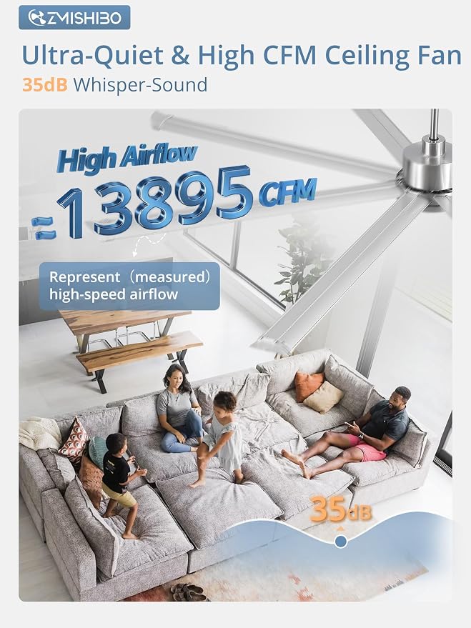96" Large Industrial Ceiling Fans No light with Aluminum 8 Blades, Commercial HVLS Ceiling Fan without Light,Quiet DC Motor,6