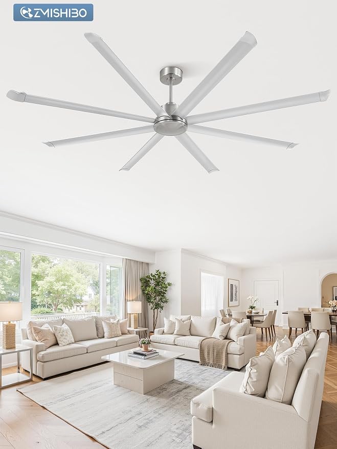 96" Large Industrial Ceiling Fans No light with Aluminum 8 Blades, Commercial HVLS Ceiling Fan without Light,Quiet DC Motor,6