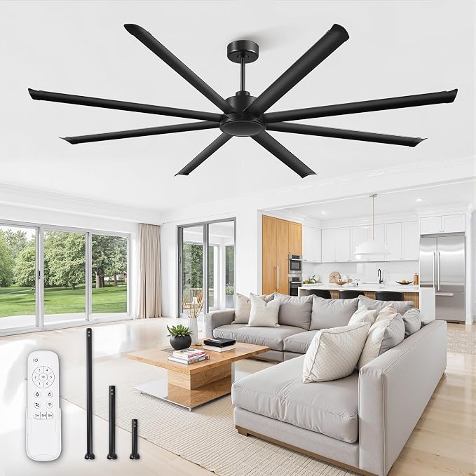 96" Large Industrial Ceiling Fans No light with Aluminum 8 Blades, Commercial HVLS Ceiling Fan without Light,Quiet DC Motor,6